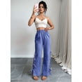 thumbnail image 4 of Womens Gingham Plaid Wide Leg Pants Y2k Lounge Pants Lace Up Loose Trousers Blue S, 4 of 8