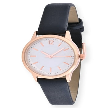 Time and Tru Women's Rose Gold Tone Watch with Faux Leather Strap