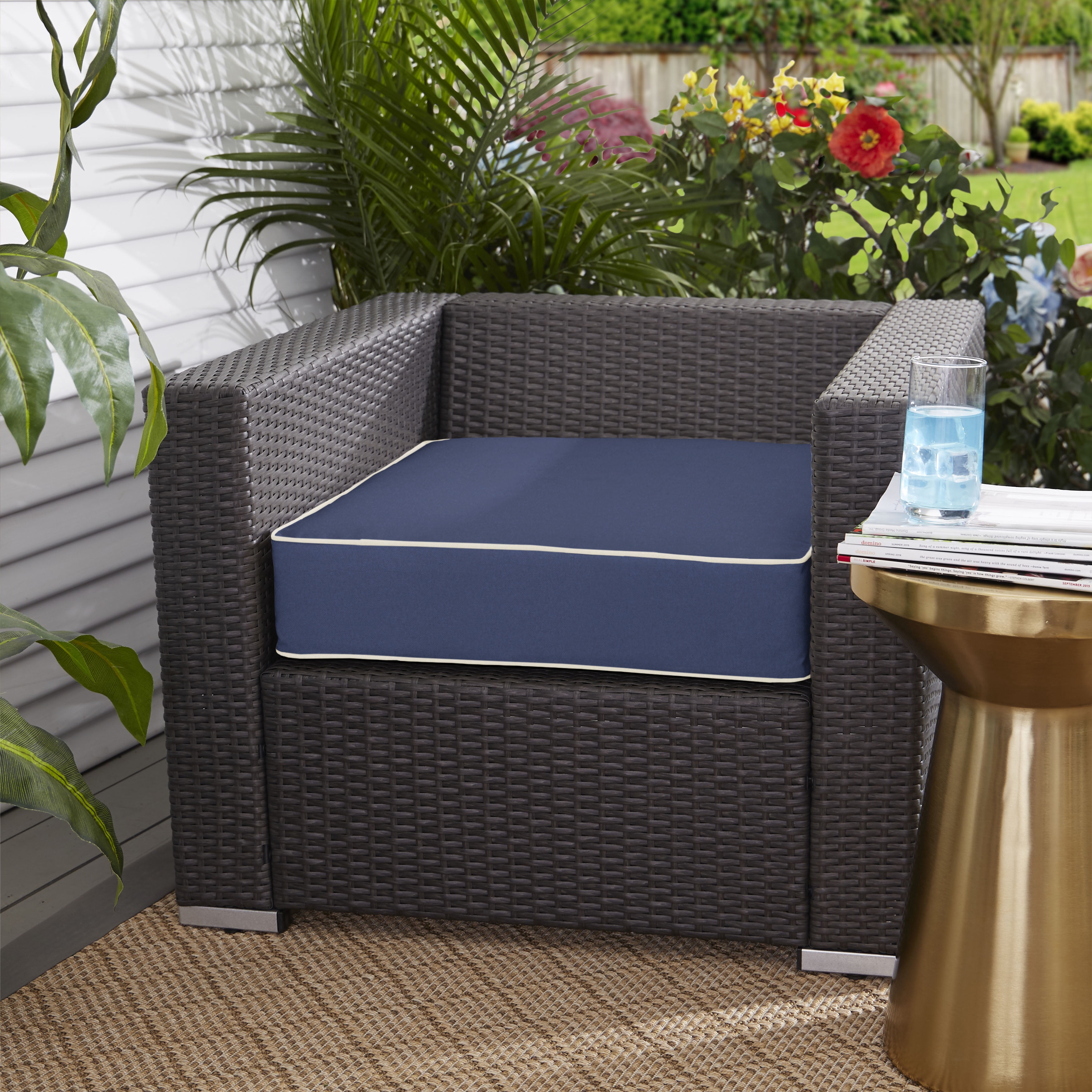 Sorra Home Dark Blue with Ivory Indoor/Outdoor Deep Seating Cushion, Corded