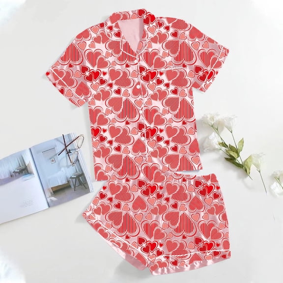 Women's Casual Printed Pyjama Set Silk Satin Short Sleeve Button Down Top And Shorts Set Pregnancy Pajamas for Women Silk Pajamas for Teen Girls Pajama Set for Family Shorts And Top Lace Pajamas Set