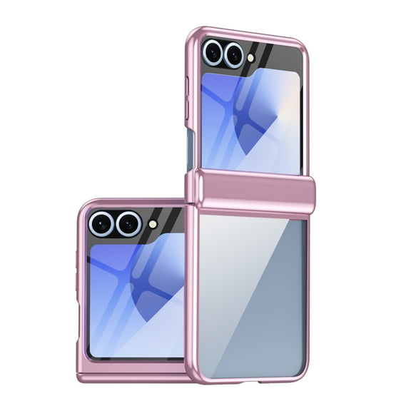 Clear Case for Samsung Galaxy Z Flip 6, Build in Screen Protector HD Transparent Not-Yellowing Hinge Protection Shockproof Anti-Scratch Slim Fit Phone Case Cover for Samsung Galaxy Z Flip 6, Pink