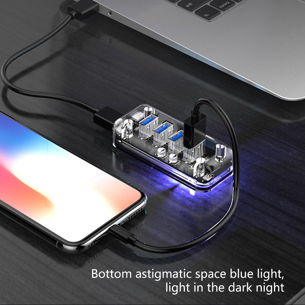 Zeiwohndc USB Hub 4-Port USB 3.0 Splitter VL817 Double Power Supply for Laptop and PC