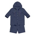 thumbnail image 2 of Mens 2 Piece Short Sets with Pocket Hooded Long Sleeve Button Down Shirt and Shorts Summer Fashion Casual Beach Vacation Homewear, 2 of 5