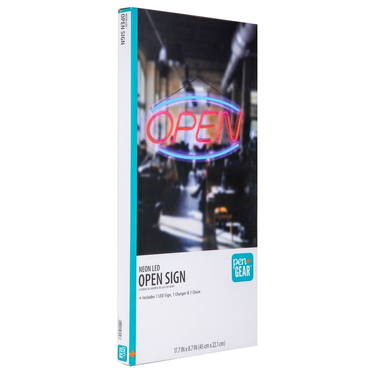 Pen+Gear Neon LED Open Sign, 17.7 x 8.7 in, Red and Blue Lights