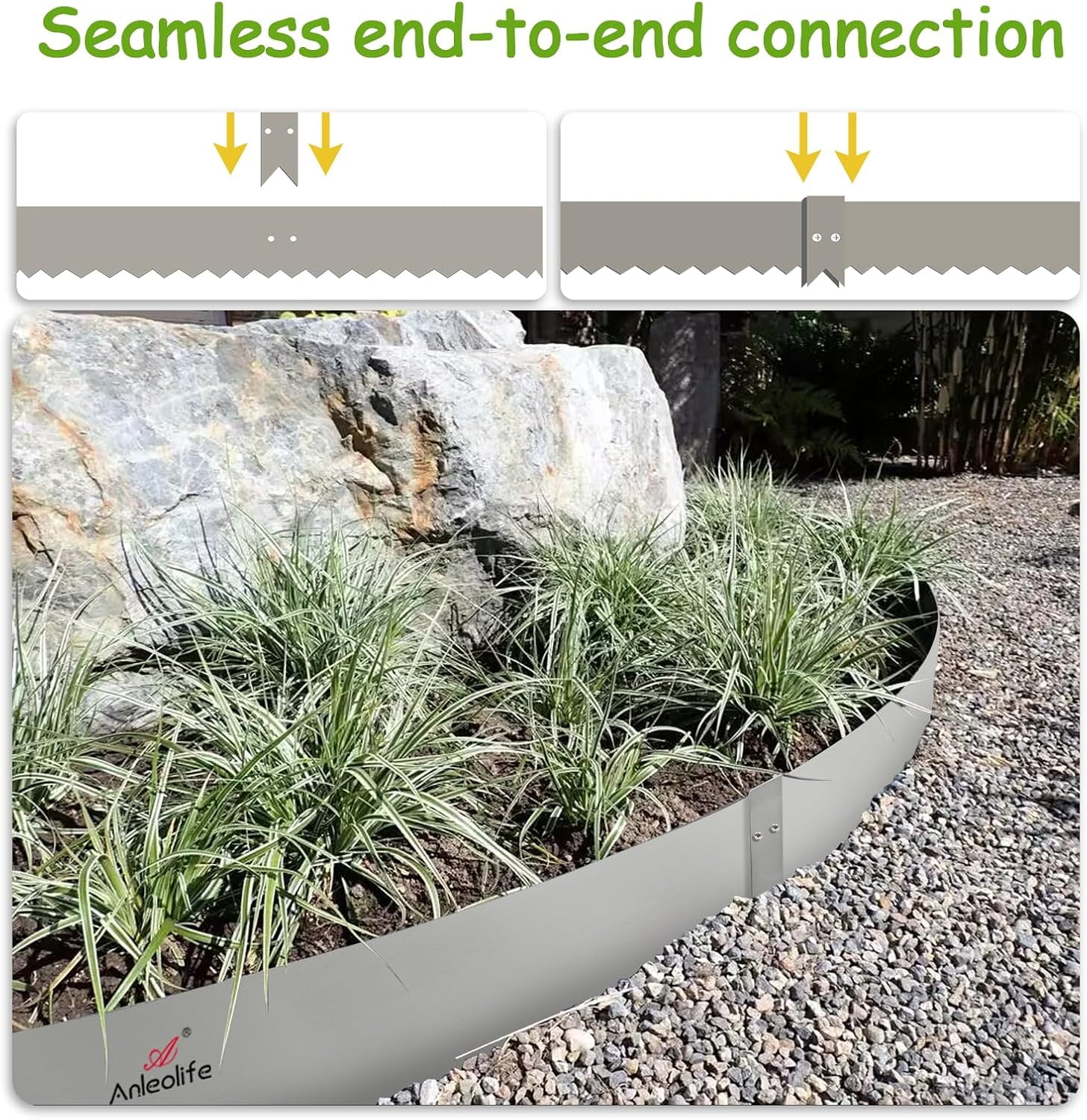 6 Pack Galvanized Steel Garden Landscape Edging, Lawn Border with Gloves and 10 Stakes (20FT Total) (8 inch tall, Quartz Grey)…