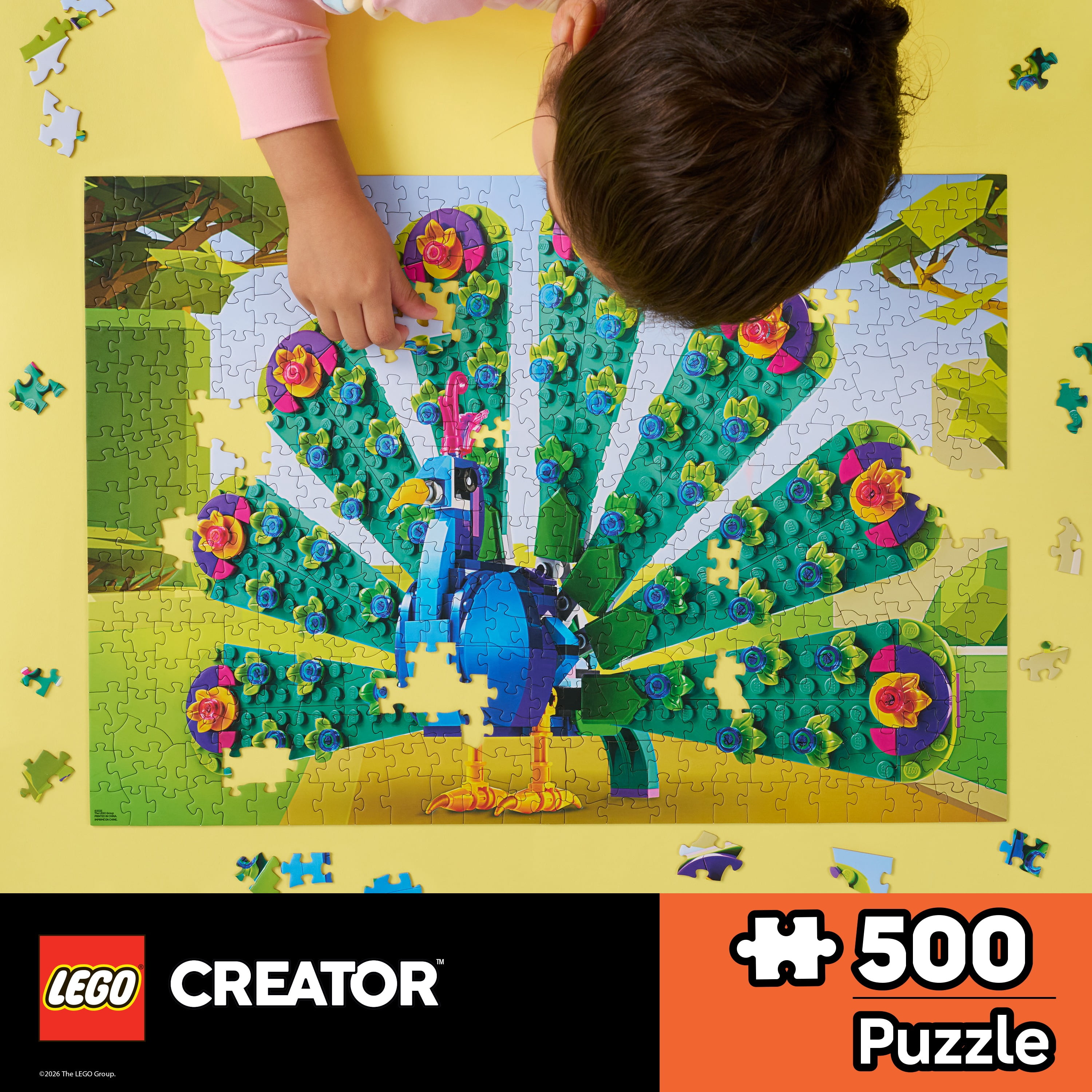 LEGO® Creator Peacock Puzzle (500 pieces), 21.25 x 15 Inches, Featuring a Colorful Peacock Design, Textured Jigsaw Puzzle with Poster, for Kids and Adults, Ages 8+