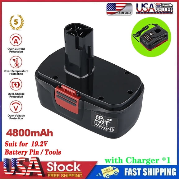Persever 4.8Ah DieHard C3 Replacement for Craftsiman 19.2 Volt Battery and Charger 140152004 for Crafitsman C3 XCP 9.6V-19.2V, Compatible with 1323903 130279005 130279003 1323517 11375 315
