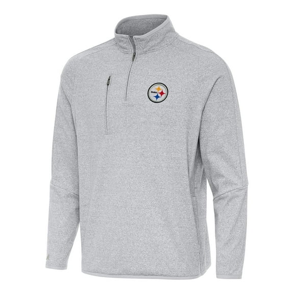 Men's Antigua Heather Gray Pittsburgh Steelers Certain Tri-Blend Quarter-Zip Top