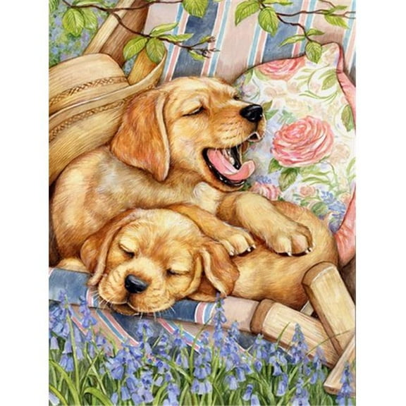 Yellow Labrador Deck Pups Flag Canvas House Size