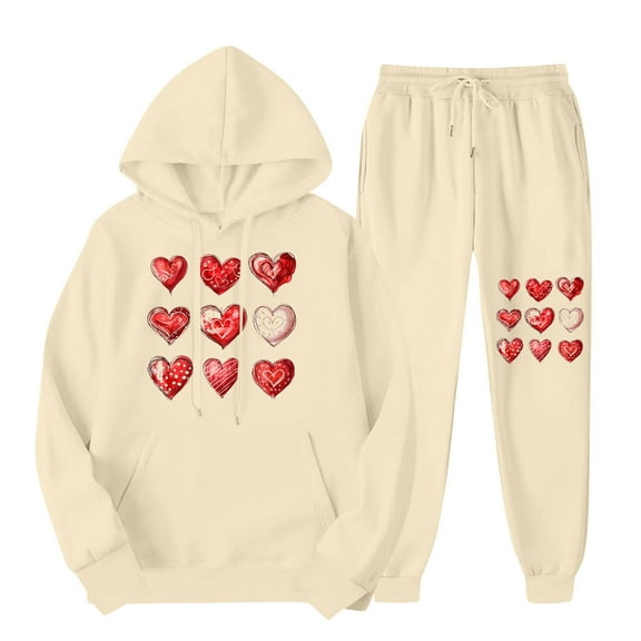BVOFAR Women's Sweatsuits Two Piece Cute Heart Print Drawstring Hoodies and Jogger Sweatpants Casual Tracksuits with Pockets
