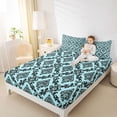 thumbnail image 3 of jejeloiu Bright Damask Bed Sheets For Girls,Floral Pattern Full Size Sheets,Black Cyan,4-Piece,1 Flat Sheet, 1 Fitted Sheet and 2 Pillowcases, 3 of 6