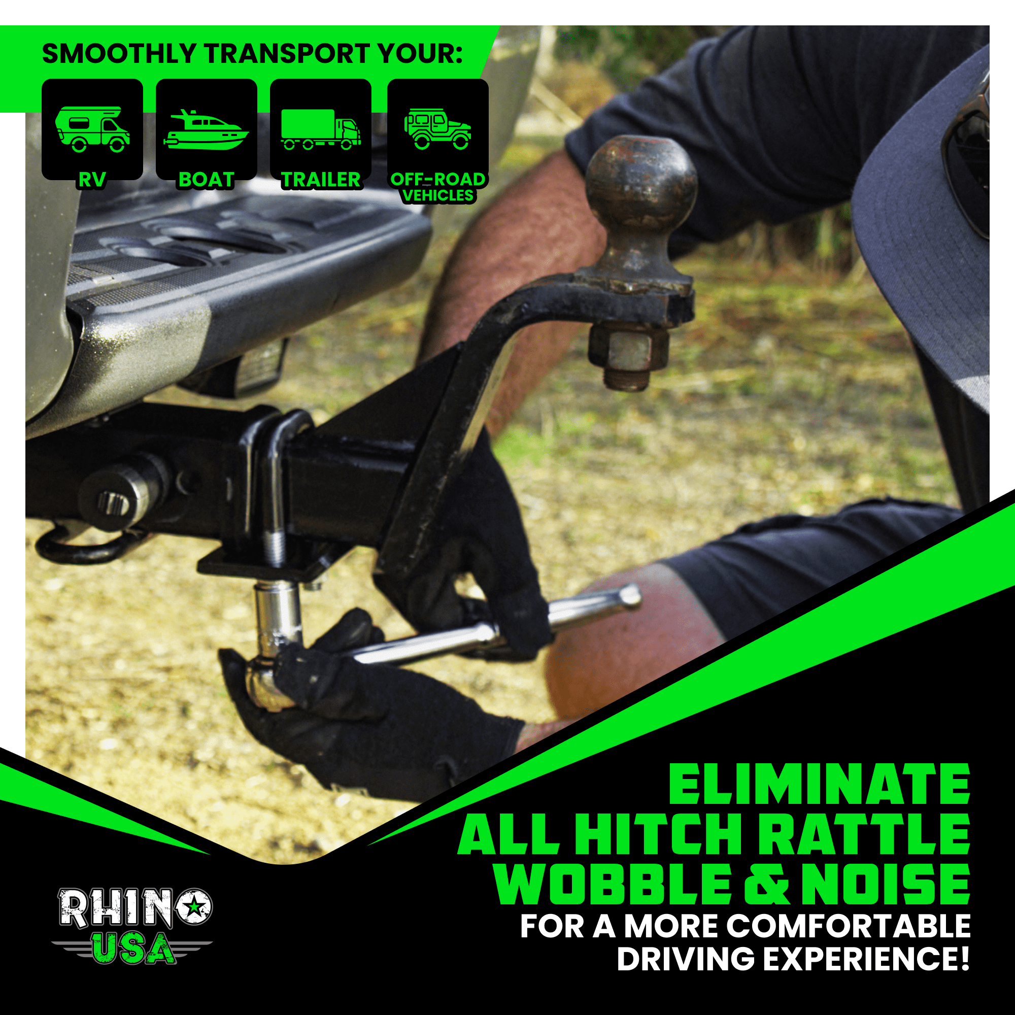 Rhino USA Anti-Rattle Hitch Tightener - 2 inch Hitch Reciever