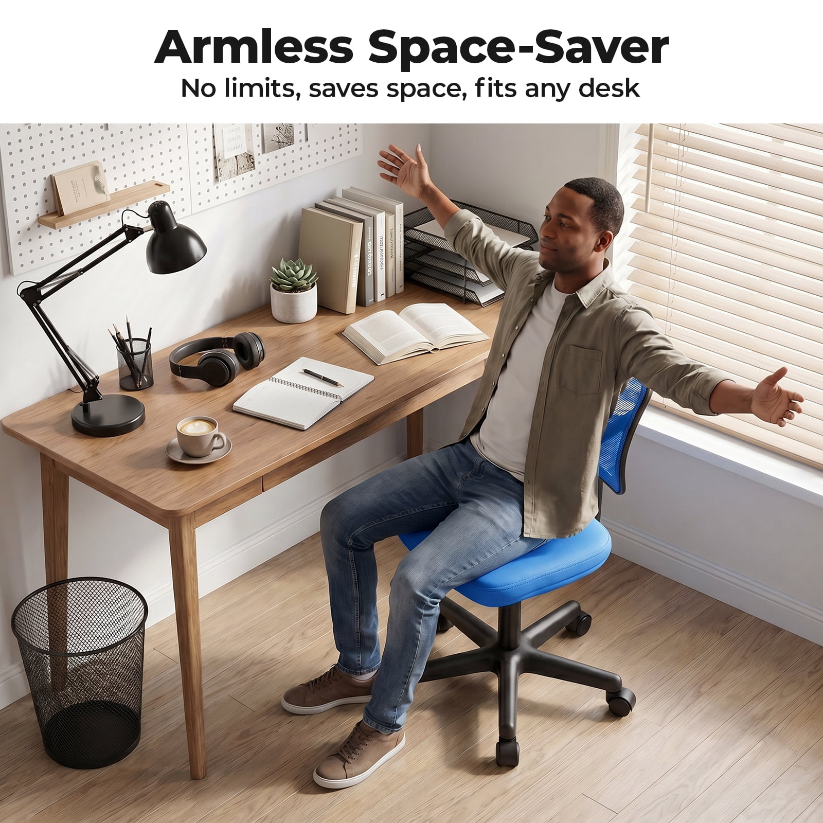 Alvantor Low-Back Mesh Office Chair with Lumbar Support, Armless Swivel Rolling Chair