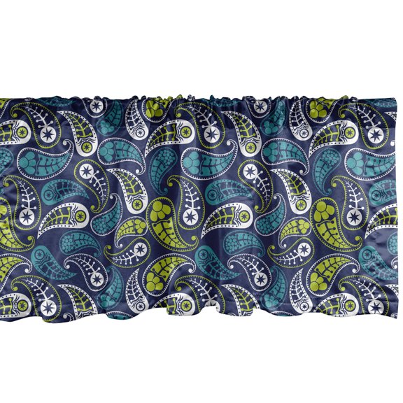 Ambesonne Paisley Valance Pack of 2, Middle Eastern Ethnic Leaf, 54"X12", Lime Green Night Blue
