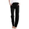 JGGSPWM Elastic Waist Straight Leg Pants for Women Summer Cotton-Linen Casual Drawstring Trousers with Pockets Black L