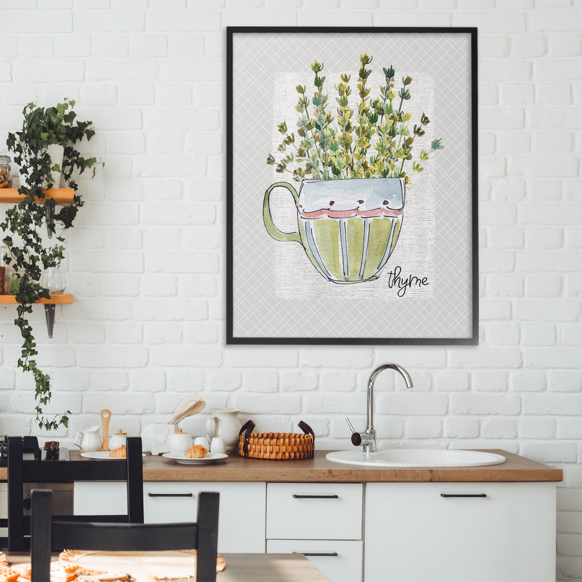 Stupell Industries Thyme Herb Mug Black Framed Giclee Art, design by Livi Finn
