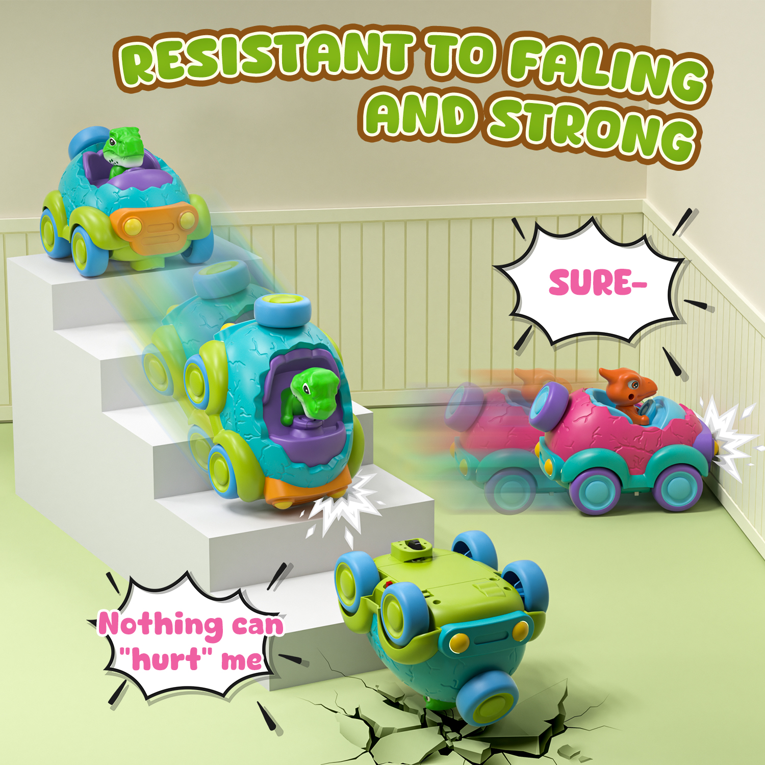 Remote Control Car for Toddlers, Rechargeable RC Cars for Toddler Toys 2-3, Dinosaur Toys for Ages 2-4 with Lights & Music, 2 3 4 Year Old Boy Toys - 2 Pack