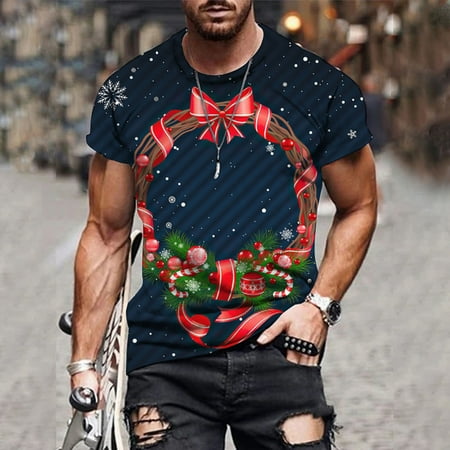 

TIANEK Men Casual Bow-Knot 3d Digital Printing Pullover Round Neck Short Sleeve Corset Tops Reduced