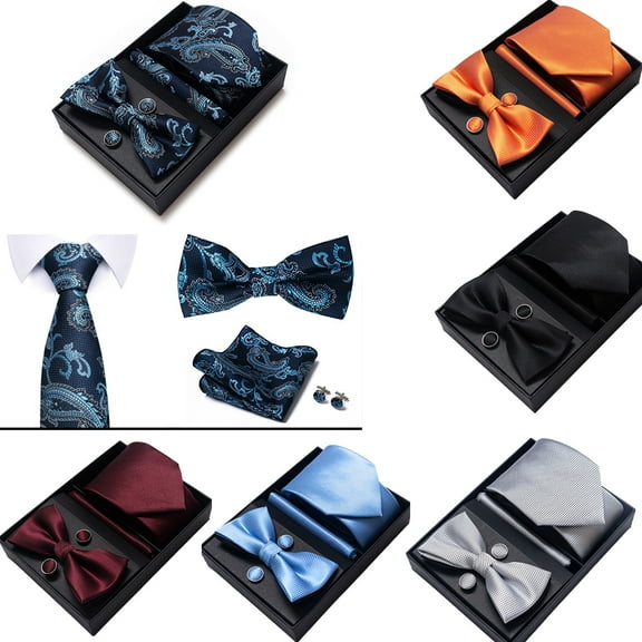 Men's Neck Bow Tie Set Gift Box 5-Piece Set Neckties Business Dress Neckties, Wedding Groom and Groomsmen Gifts