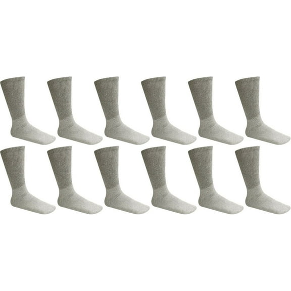 Soft Comfortable 12 Pairs Men's Grey Diabetic Crew Socks Health Circulatory Calf Cotton 10-13