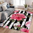 thumbnail image 1 of Machine Washable Rug 2x3 ft Floral Peony Striped Background Washable Area Rugs with Non Slip Rugs for Living Room Bedroom, Rug Carpet Stain Resistant, Home Decor Office Rug, 1 of 7