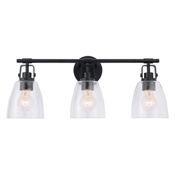 Modern Farmhouse 3-Light Black Vanity Light with Clear Glass Shades