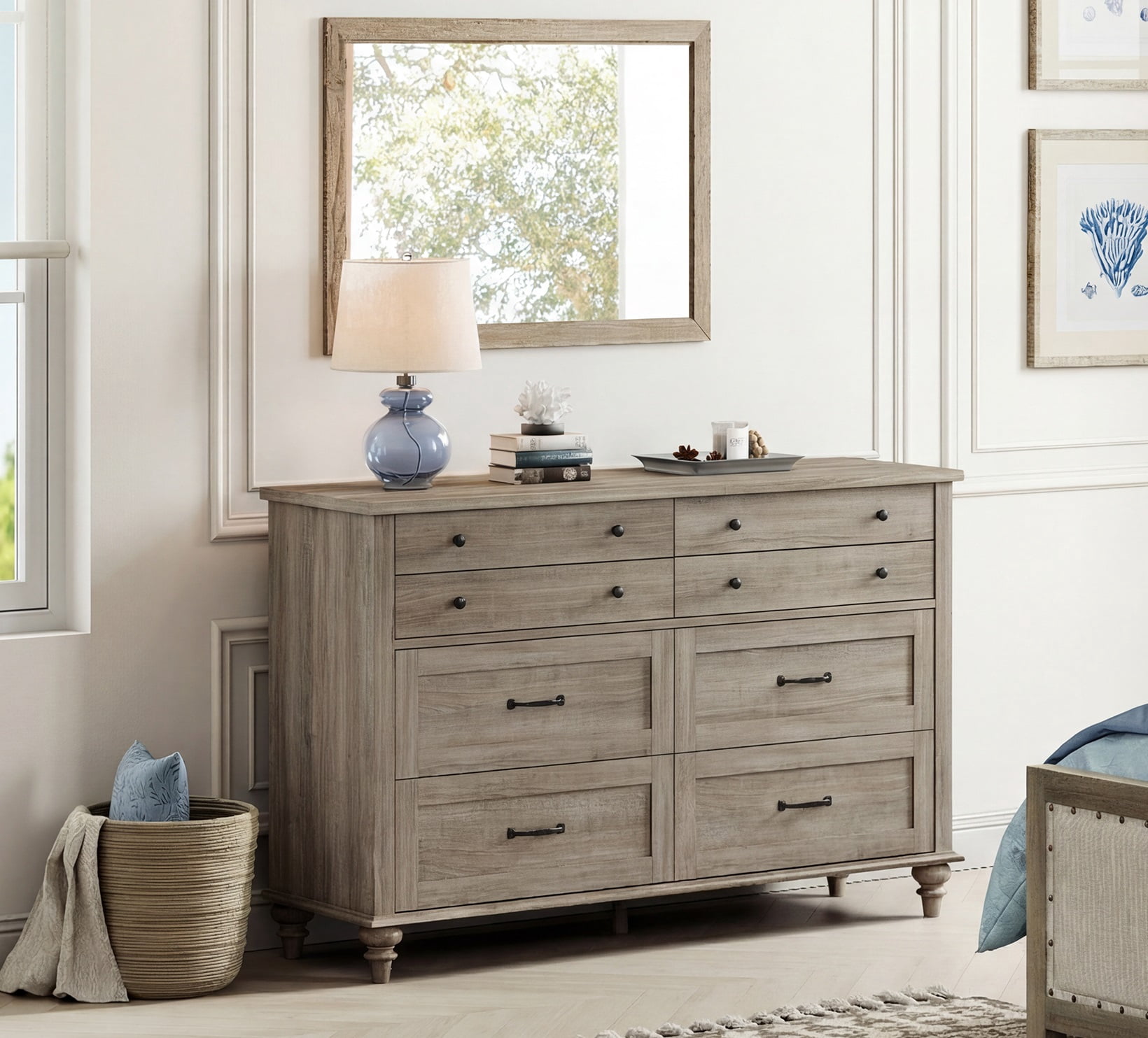Grey 8 Drawer Dresser for Bedroom, Wooden Chest of Drawers for Living Room