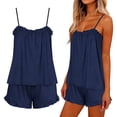thumbnail image 6 of fheaev Pajama Set for Women Ruffle Trim Adjustable Spaghetti Strap Cami And Drawstring Waist Shorts Sleepwear 2XL Navy, 6 of 6