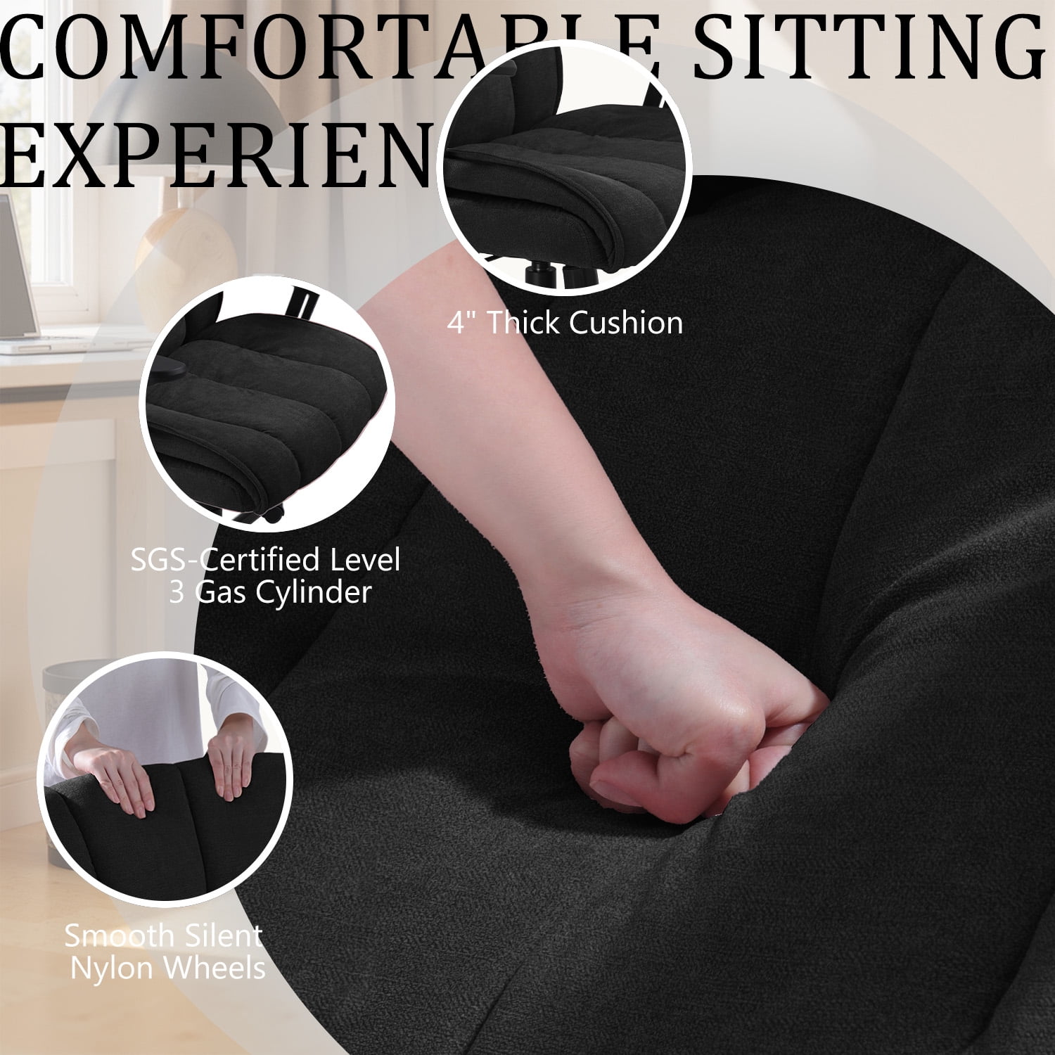 Waleaf Criss Cross Chair with Flip-Up Arms & Airbag Lumbar Support, Adjustable Height, Wide Seat Office Chair on Wheels, for Home Office, Desk, Vanity, Black