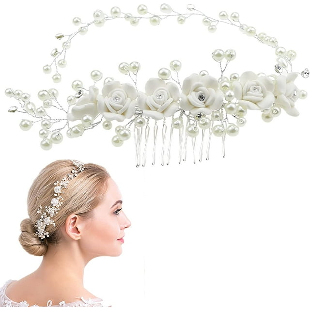 Peigne Pince à Cheveux de Mariée Floral en Perles Cristal Accessoires pour Cheveux de Mariée