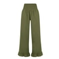 thumbnail image 5 of Ruffle Pants Women Linen Pants High Waisted Wide Leg Palazzo Pants Smocked Waist Summer Boho Casual Loose Fit Beach Pants Army Green M, 5 of 6