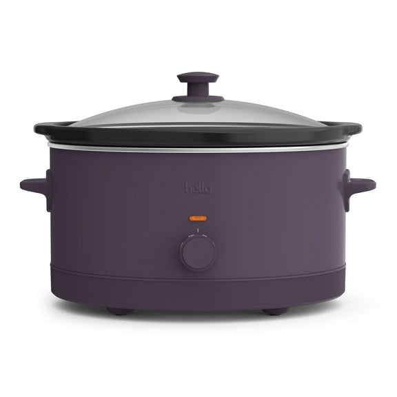 bella 6 Qt Manual Slow Cooker with 3 Temperature Settings, Ceramic Nonstick Coating, Dishwasher Safe Stoneware Pot & Tempered Glass Lid, Plum