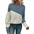 thumbnail image 2 of Women'S Casual Color Block Sweater Crewneck Long Sleeve Ribbed Knit Pullover Top Aqua Blue S, 2 of 8