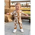 thumbnail image 5 of ﻿ Cjfdfy Newborn Baby Girls Boy Western Fall Jumpsuit Boots Bow Hat Print Zipped Long Sleeve Romper Newborn Going Home Outfit Infant Cute Country Farm Clothes 0-18M, 5 of 9