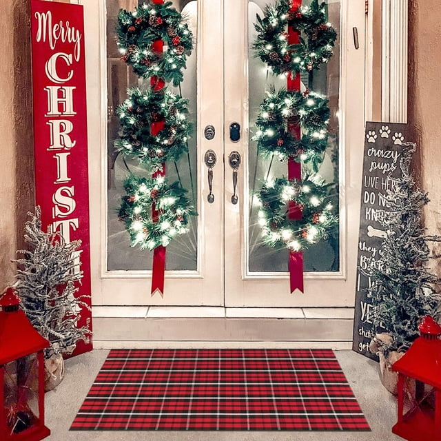 Alfombra Fallovea, 71 x 109 cm, algodón a cuadros, rojo y negro, para interiores y exteriores