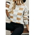 thumbnail image 2 of Women's Khaki Checkered Ribbed Edge O Neck Drop Shoulder Sweater - [ZhiHiMeRi] | (US 12-14)L, 2 of 6