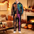 thumbnail image 6 of Halloween Onesie Adult Skeleton Long Sleeve Hooded Halloween Pajamas Hooded Soft Plush One Piece Jumpsuits Loungewear Sleepwear Outfit for Halloween Party, 6 of 7
