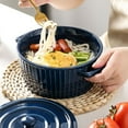thumbnail image 3 of Maytalsory Two Ear Noodles Bowl Ceramic Serving Plate Line Pattern Dinnerware Soup Food Baking Container Tableware Home Kitchen Gadgets Pink, 3 of 6