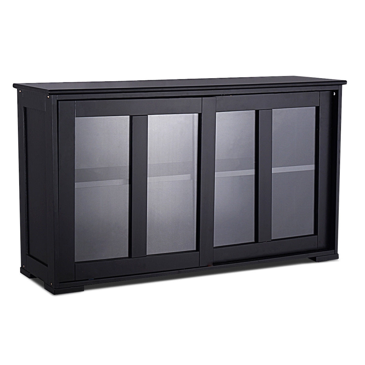 Costway Storage Cabinet Sideboard Buffet Cupboard Glass Sliding Door Pantry Kitchen Black