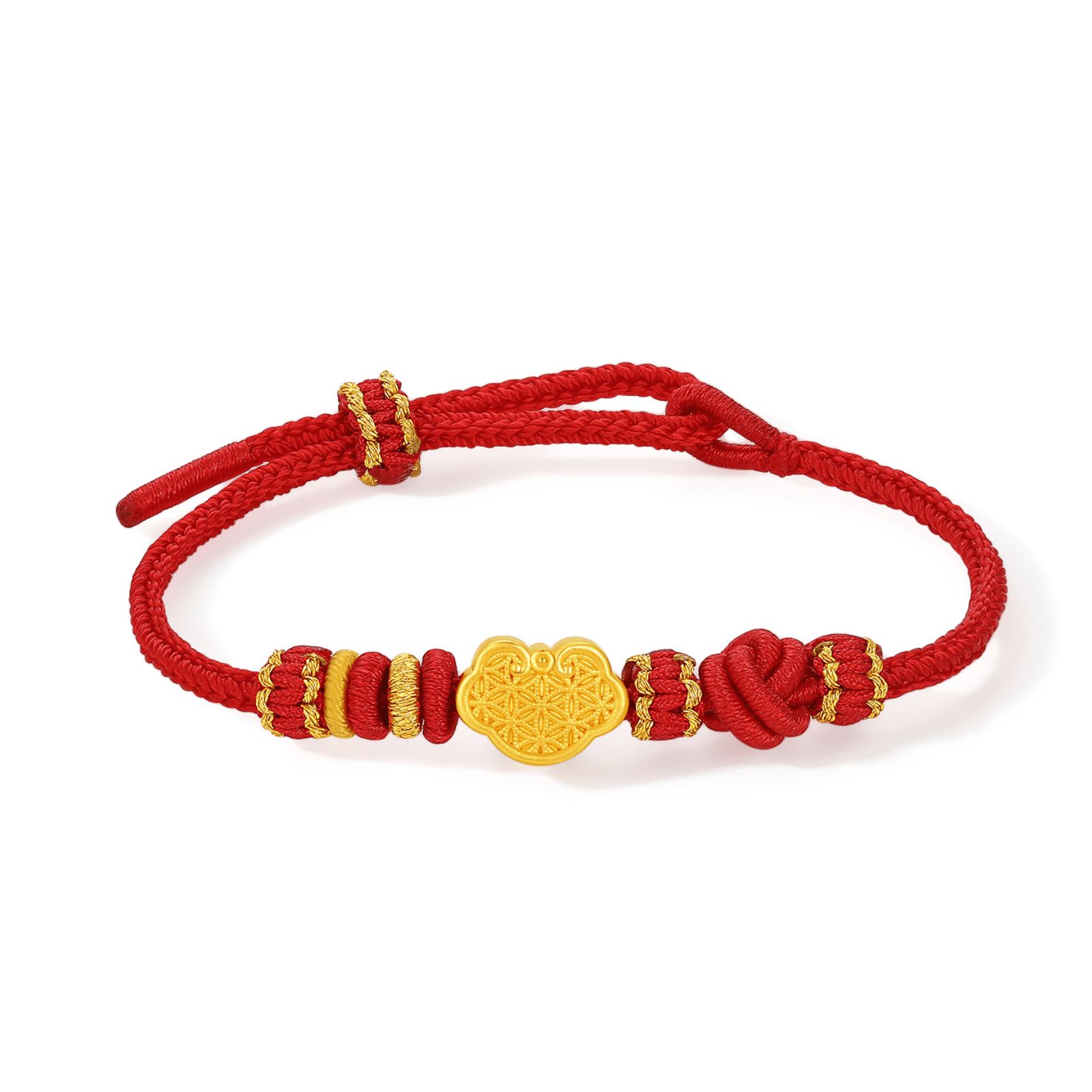 ZHOU LIU FU 24K Gold Ruyi Charm Bracelets Red Braided Rope Lucky Gifts for Women A1725073