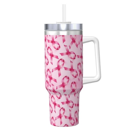 

Matuu Breast Cancer Ribbons Awareness for 40OZ Ice Cup with Handle Durable Thermal Cups Keep Drinks Cold and Hot Insulated Car Mug with Lid