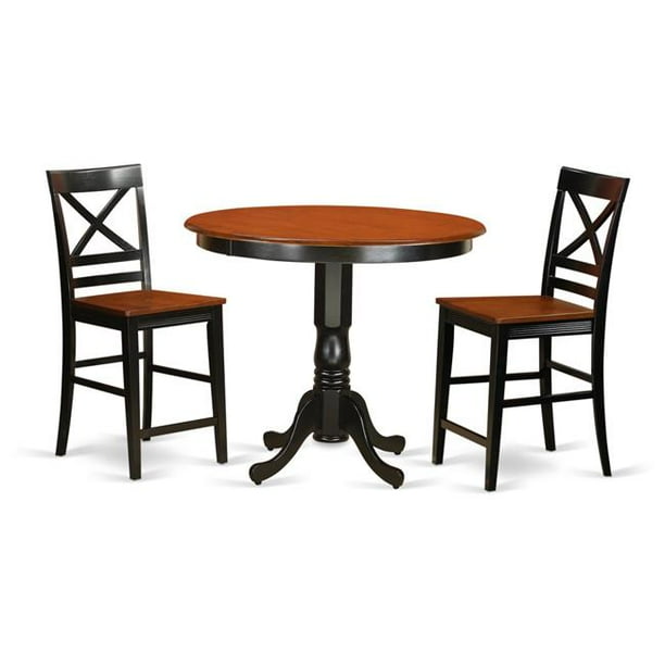Counter Height Pub Table & 2 Bar Stools with Backs, Black Finish - Walmart.com - Walmart.com