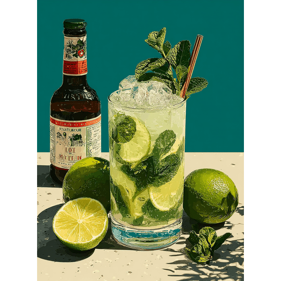 Minimalist Mojito Canvas Print, Cocktail Art, Kitchen Bar Aesthetic Wall Decor with Recipe