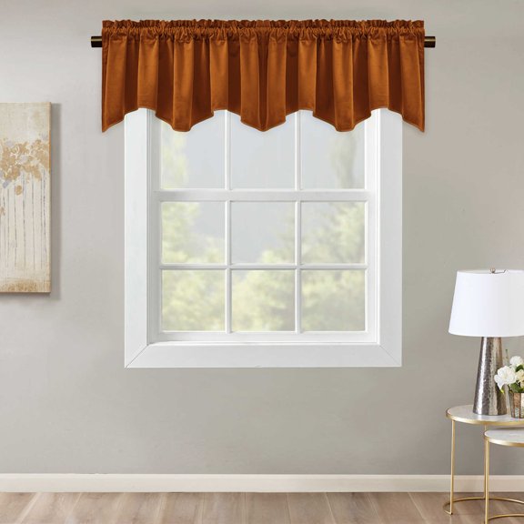 StangH Burnt Orange Valance for Window, Soft Velvet Scalloped Half Window Short Curtain Halloween Holiday Decoration for Dining Living Room Office Laundry, W52 x L18, 1 Panel