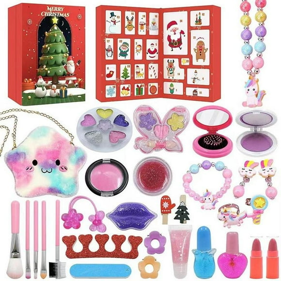 Children's Makeup Advent Calendar Gift Box 24 Days Countdown Calendar Eyeshadow Lipstick Nail Polish Set Girls Christmas Gift (M)