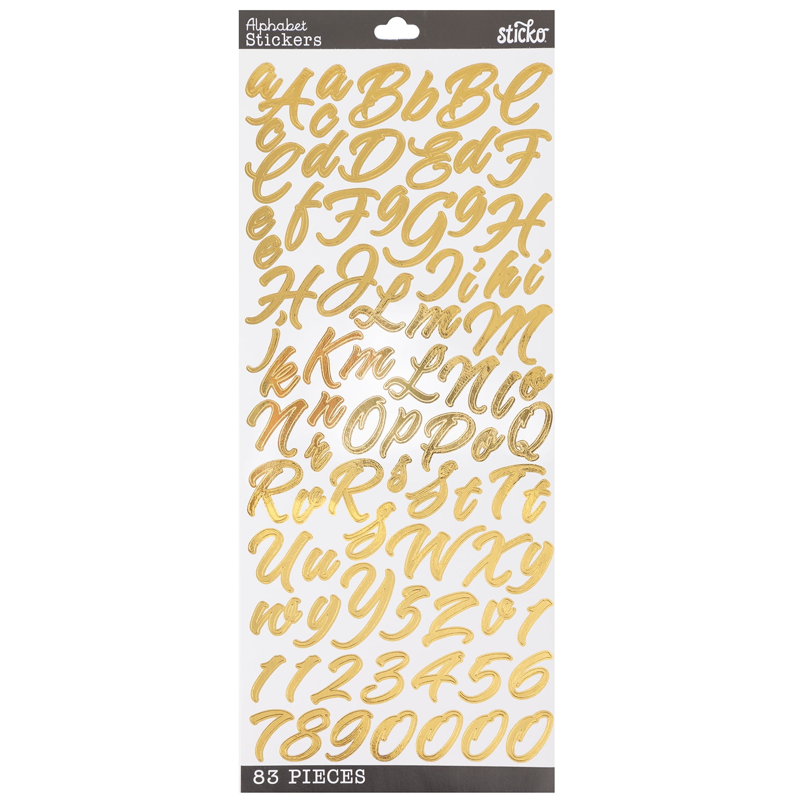 Sticko Large Gold Script Brush Stroke Alphabet Stickers, 83 Piece