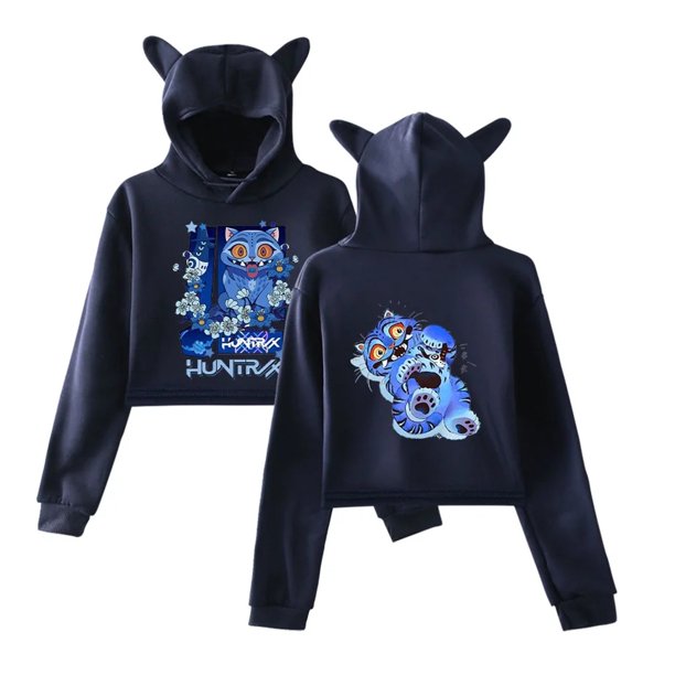 Pop cazadora para niña Demo-n Hunters Women's Fashion Hooded Sweatshirt Cat Ear Pullover Casual Streetwear Soft Comfortable Long Sleeve Tops for Daily Wear Spring Fall Winter (Navy)