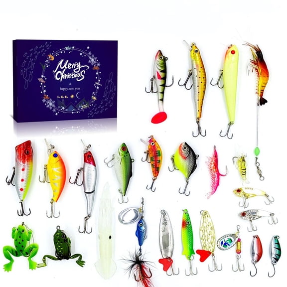 Fishing Lures Christmas Advent Calendar 2024, 24 Days Xmas Countdown Advent Calendar Fishing Lures Set Surprise Gifts for Fisher Father Husband Teen Boys