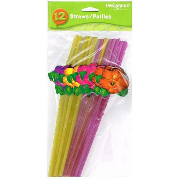 Hawaiian Luau Hibiscus Plastic Straws (12ct)