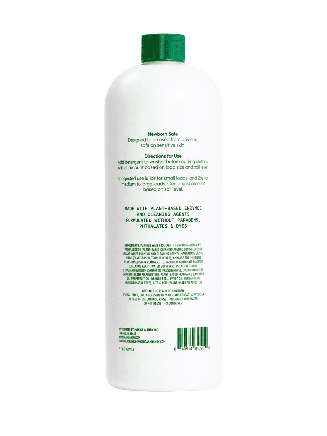 Monica + Andy Gentle Baby Laundry Detergent, Lavender & Citrus, Plant-Based Enzyme Formula for Baby Clothes and Sensitive Infant Skin, HE Compatible, 32 fl oz